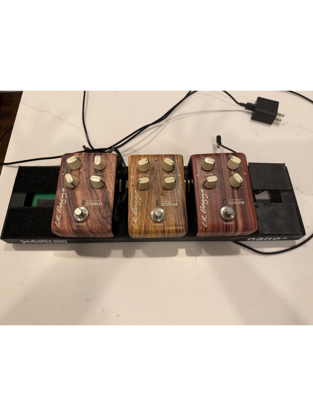 L.R. Baggs Pedalboard with Chorus, Session, and Reverb Pedals on Pedaltrain Nano